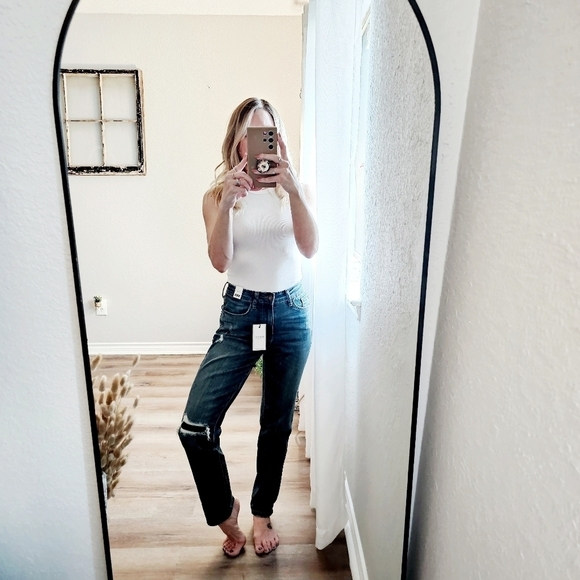 Judy Blue High Rise Patched Knee Slim Straight Cuffed Boyfriend Fit Jeans 24 - Picture 8 of 17